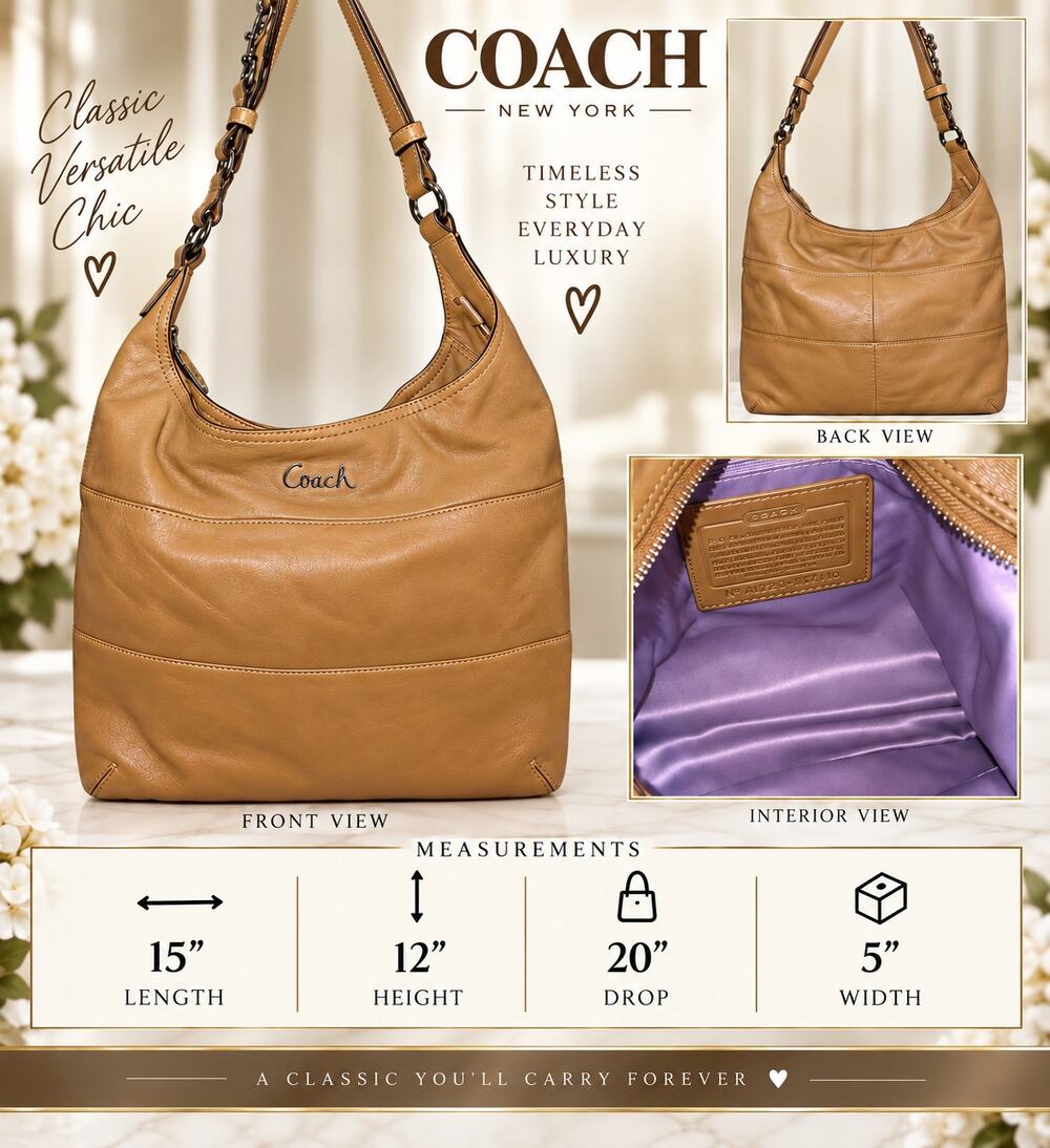 DL021 Coach Tan Leather Pieced Duffle Hobo Bag